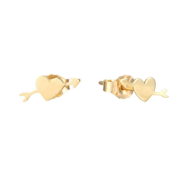 9ct Solid Gold Heart and Arrow Stud Earrings - seolgold