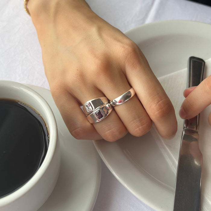 emerald cut stone silver ring - seolgold