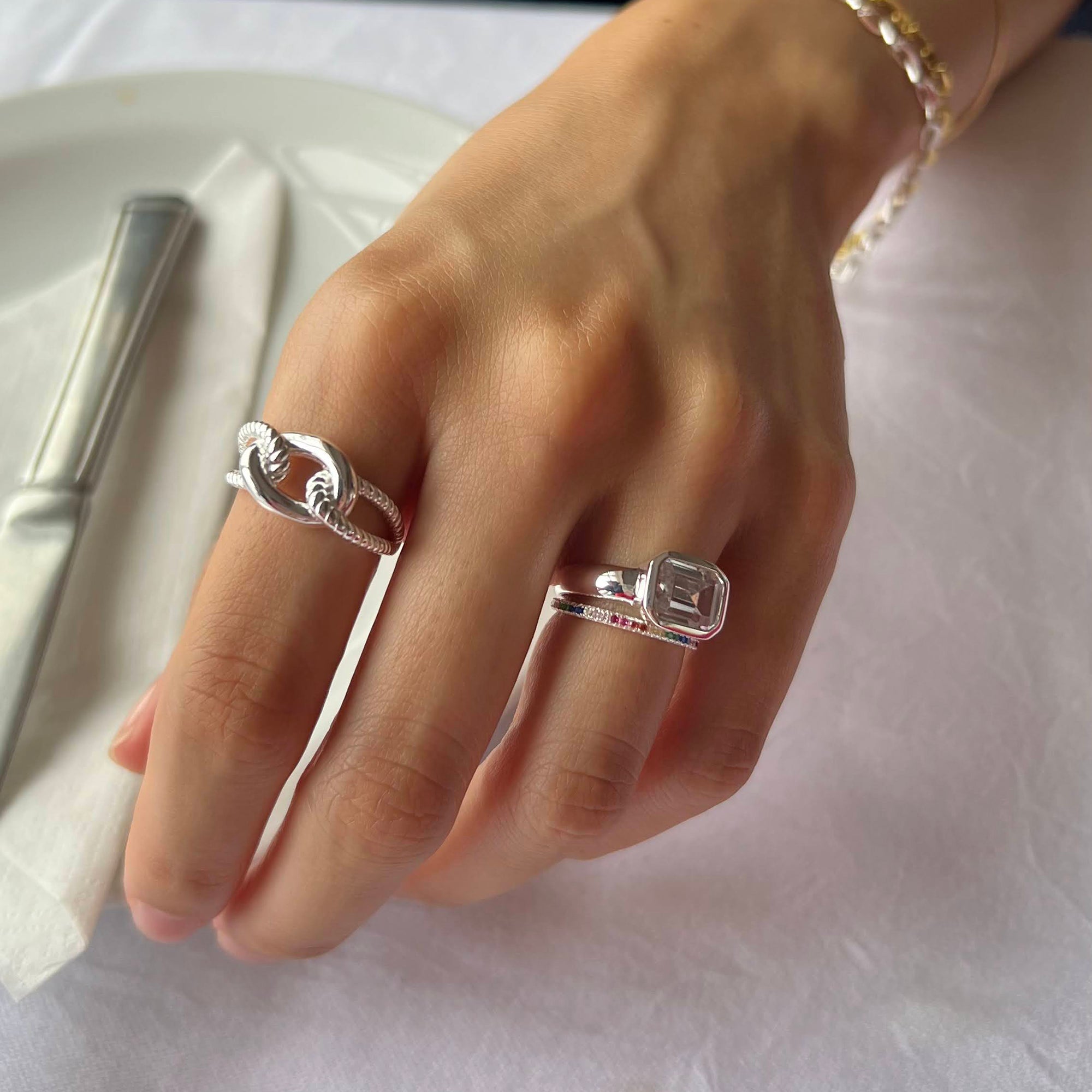 silver rainbow eternity band ring - seolgold