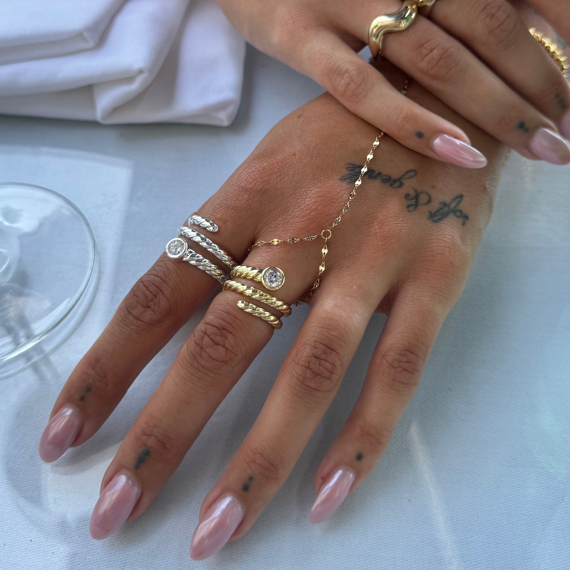 18ct Gold Plated CZ Twisted Rope Coil Ring