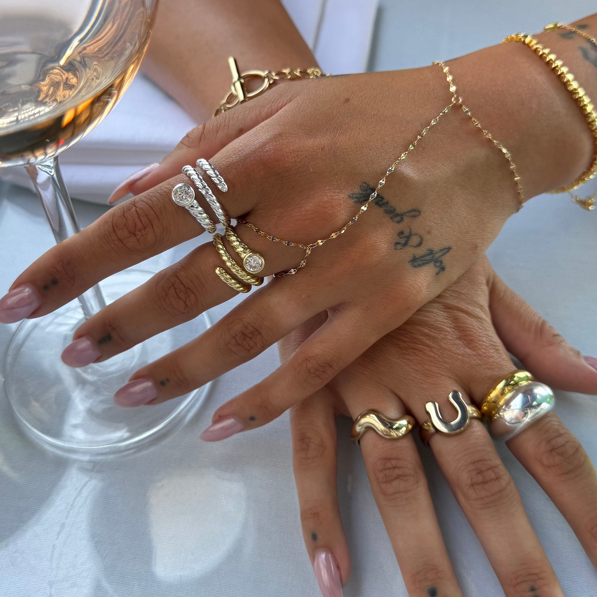 18ct Gold Plated CZ Twisted Rope Coil Ring
