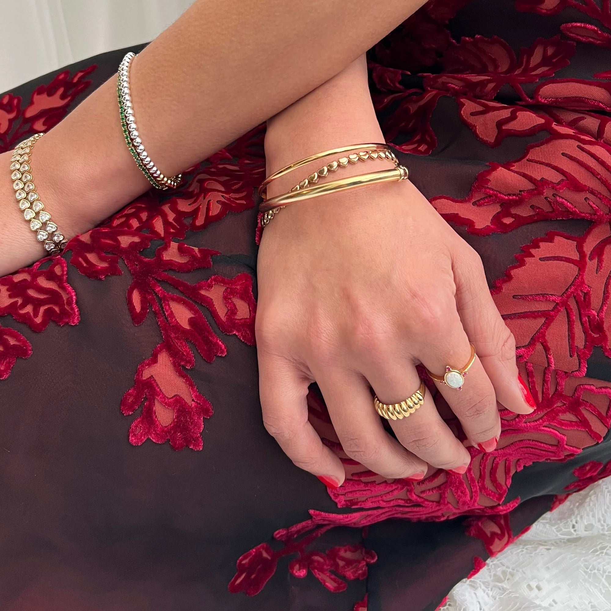 gold - opal - antique ruby ring - statement ring - heart bracelet -seolgold