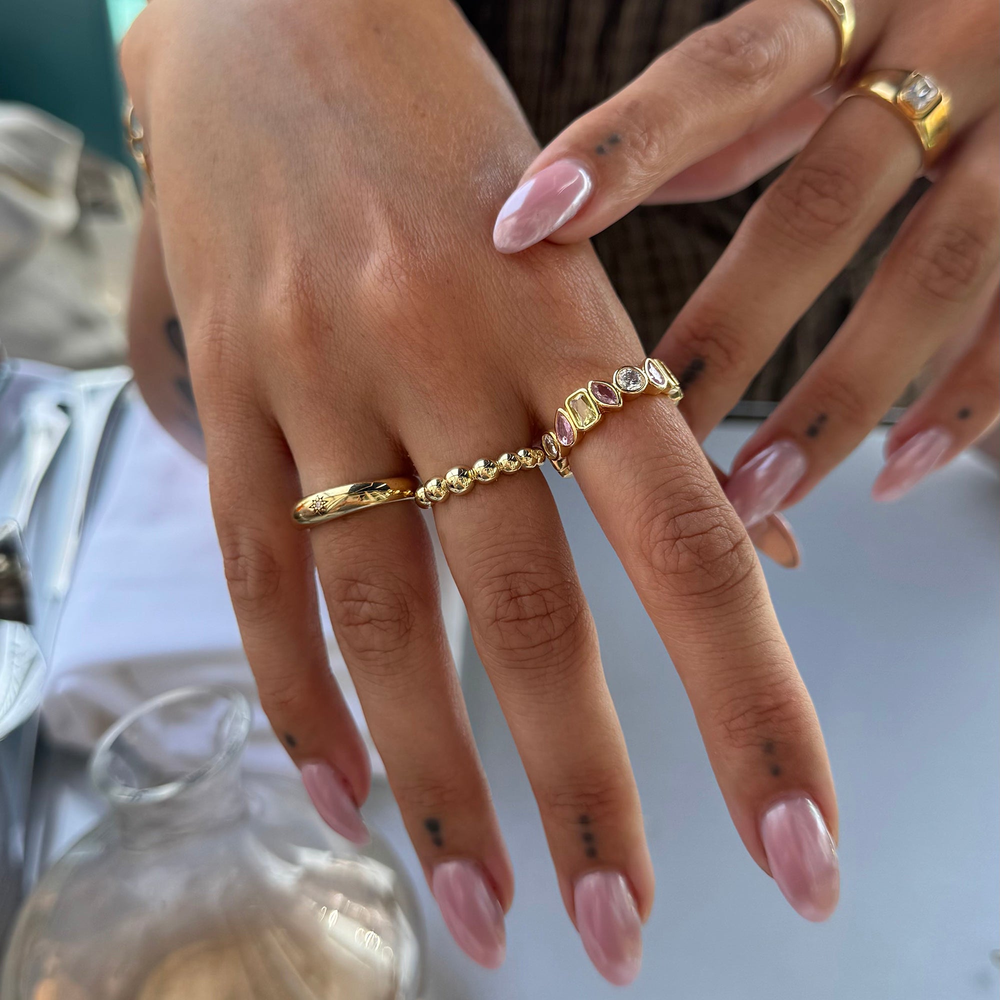 18ct Gold Plated Multi Shape Bezel Set Band Ring
