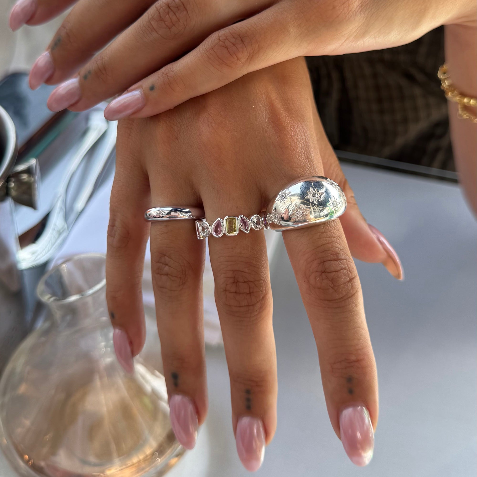 Sterling Silver Multi Shape Bezel Set Band Ring