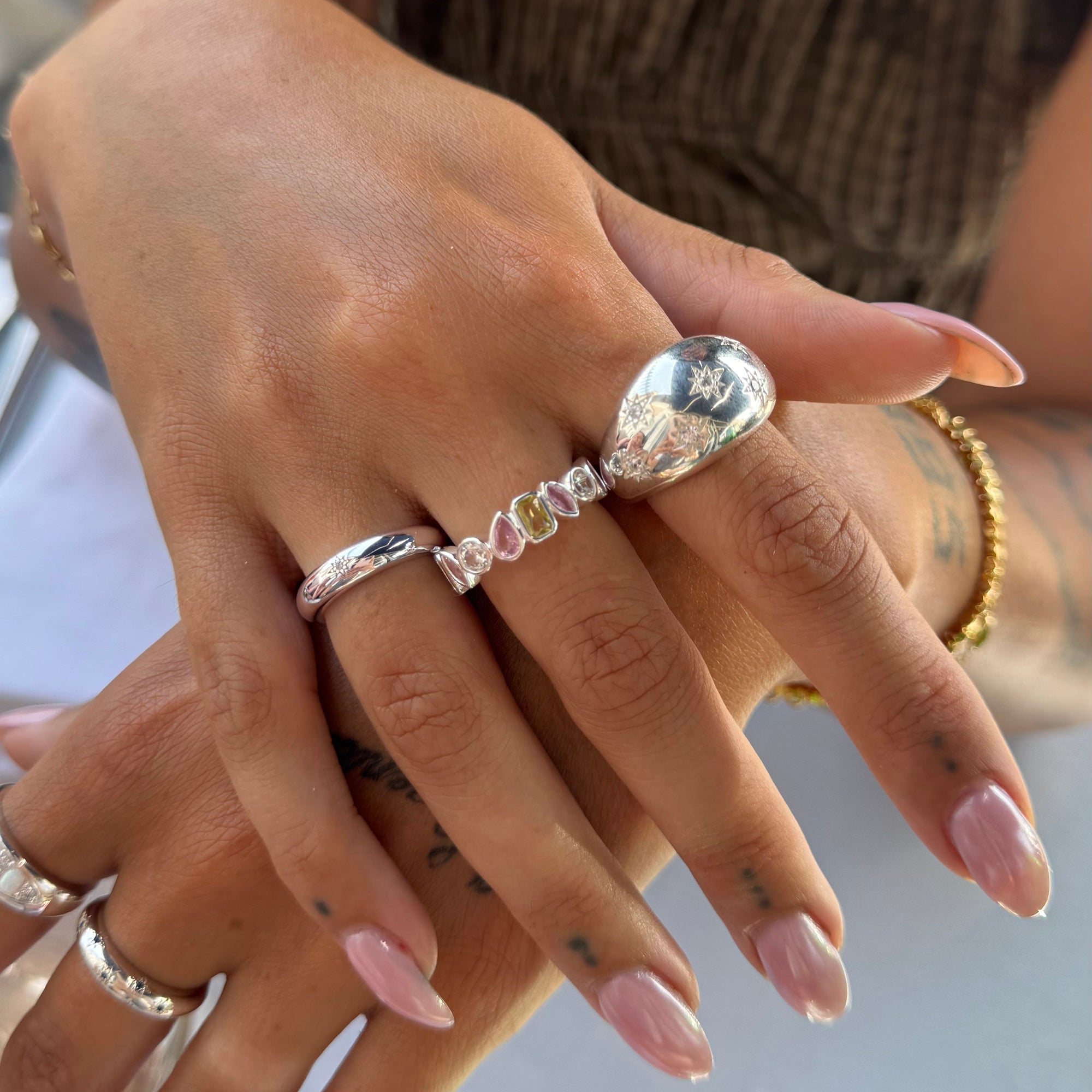 Sterling Silver Multi Shape Bezel Set Band Ring