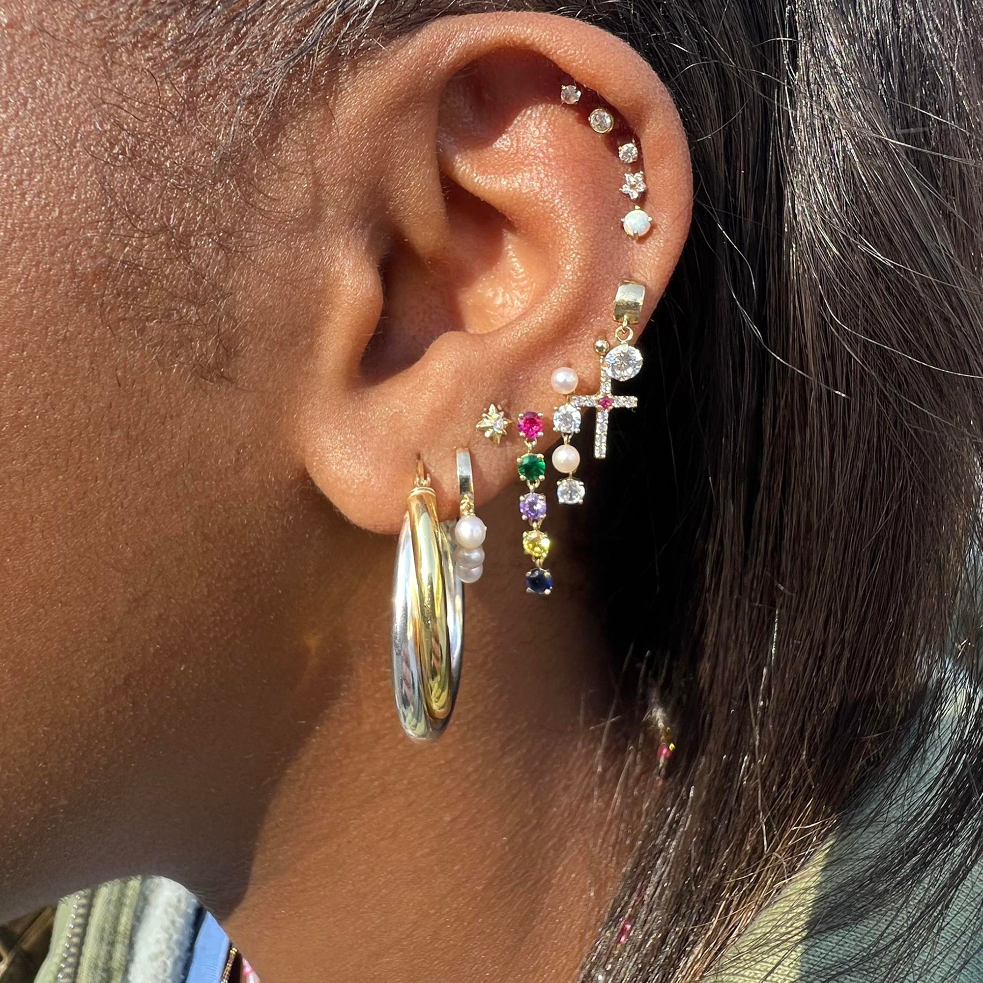 solid gold rainbow earring - 9k gold - 9ct gold - solid gold pearl drop earring - dangle earring - ruby earring - pearl -seolgold