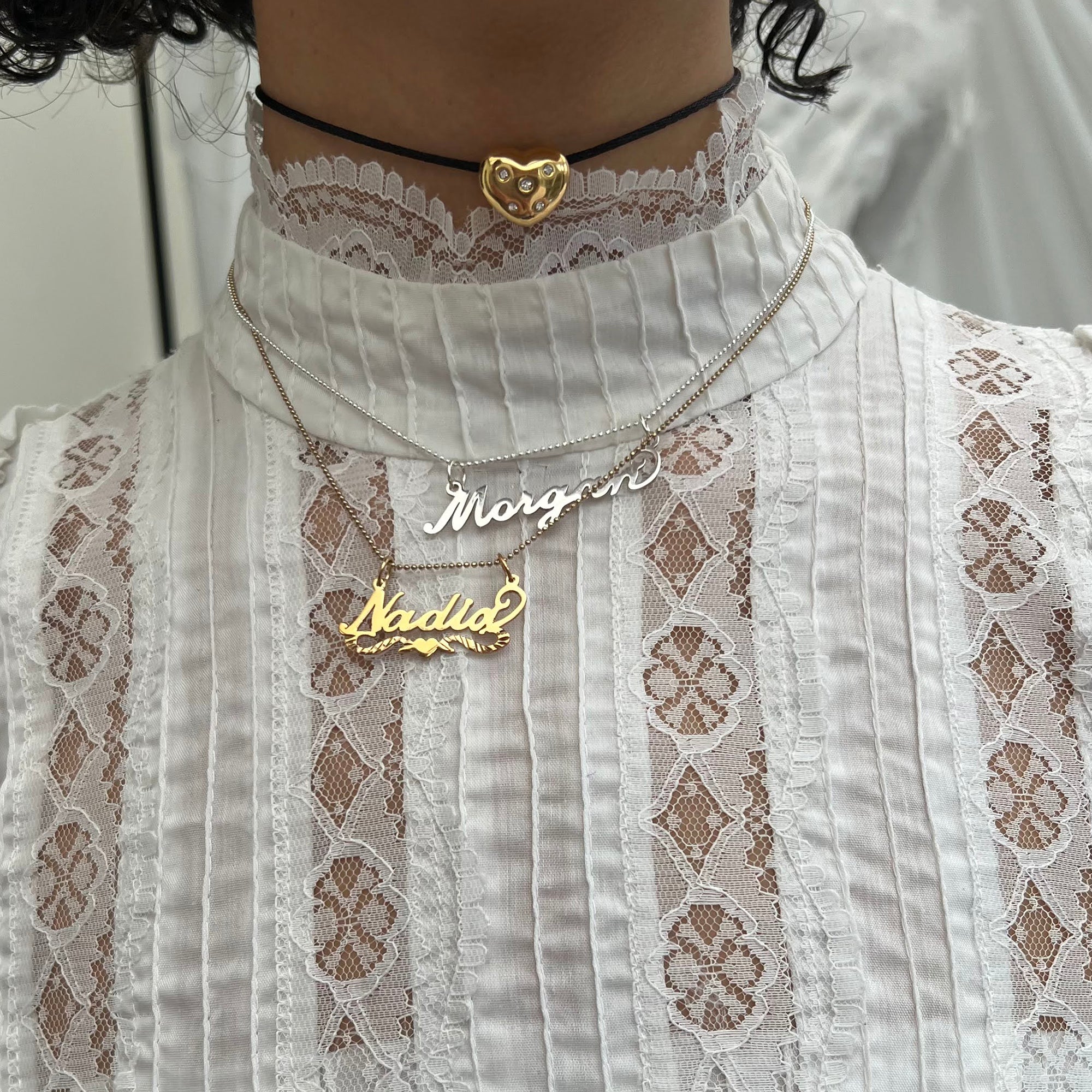 gold heart cord necklace - seolgold