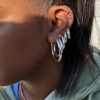 chunky silver hoop earrings - tiny silver stud earring - seolgold