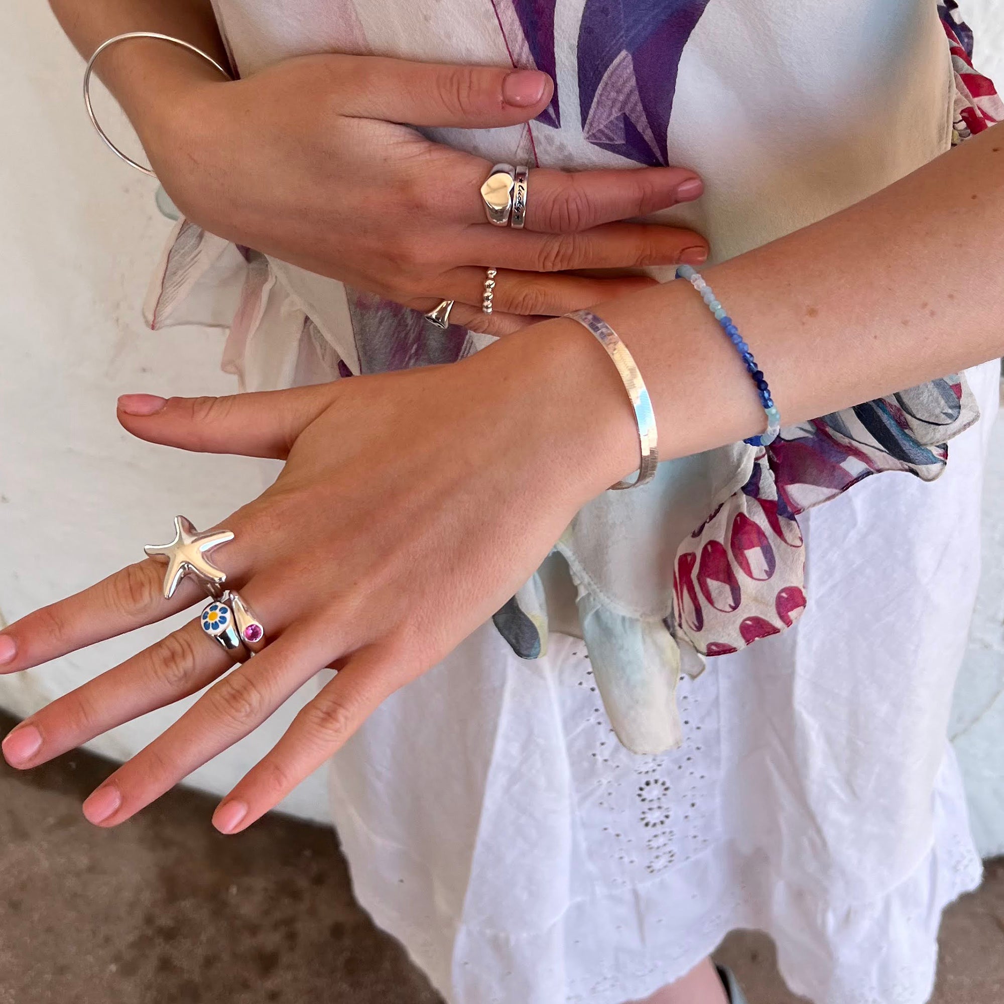 blue flower signet ring - seolgold