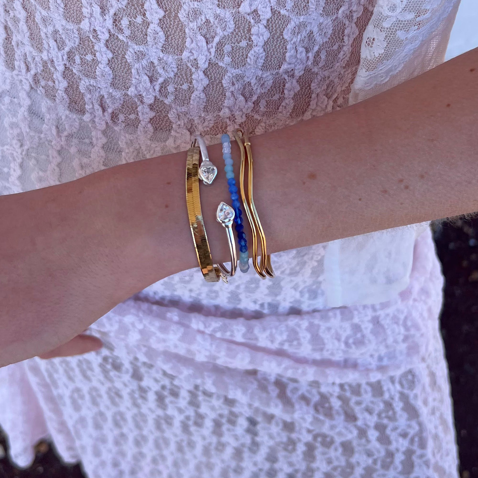 silver heart open bangle - seolgold