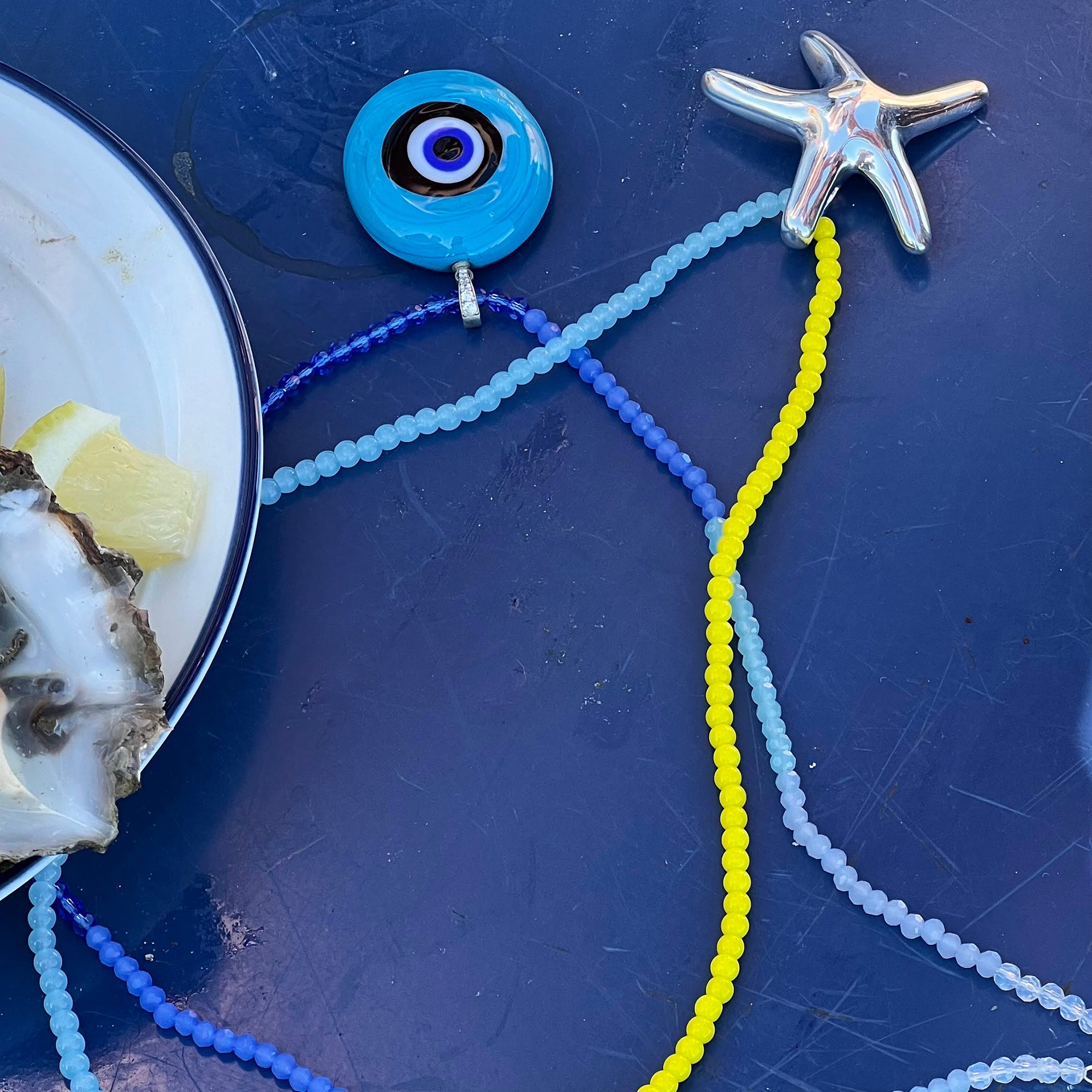 blue glass bead necklaces - summer beads - seolgold