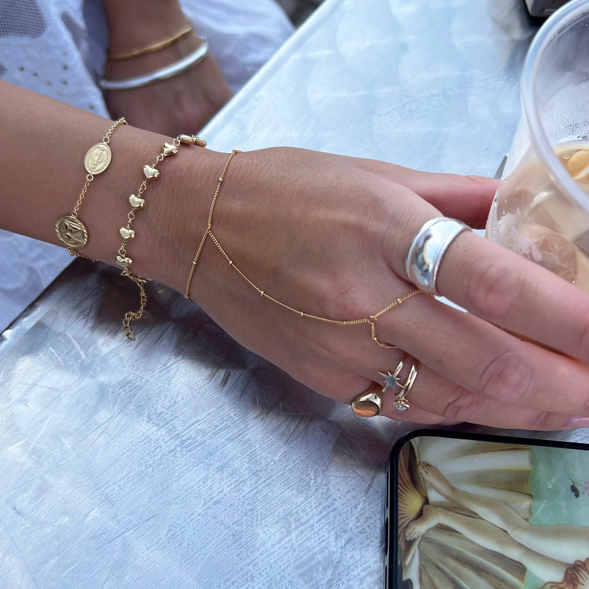 Gold Saturno Hand Chain Ring Bracelet - seolgold