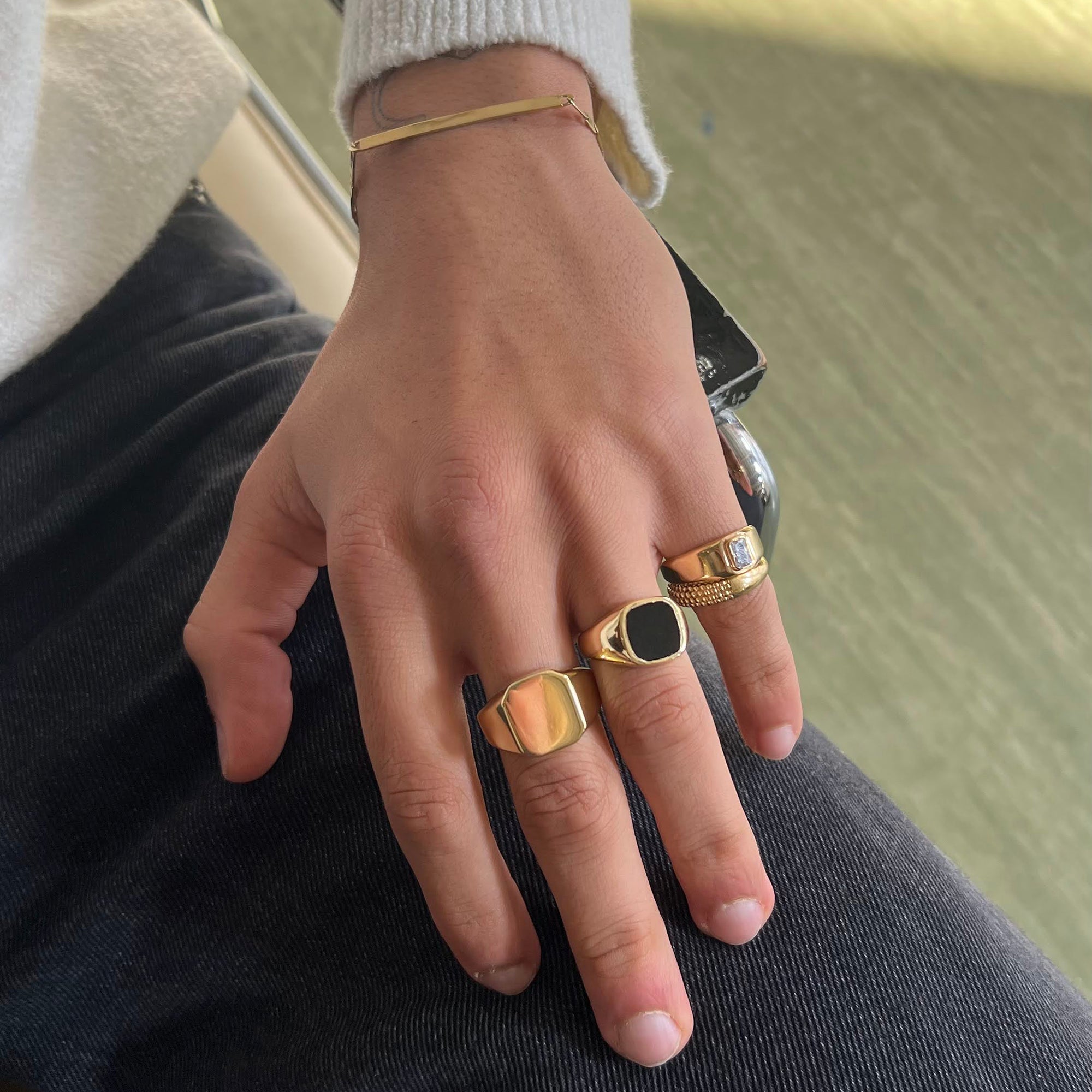 18ct Gold Vermeil Square Signet Ring (Mens)