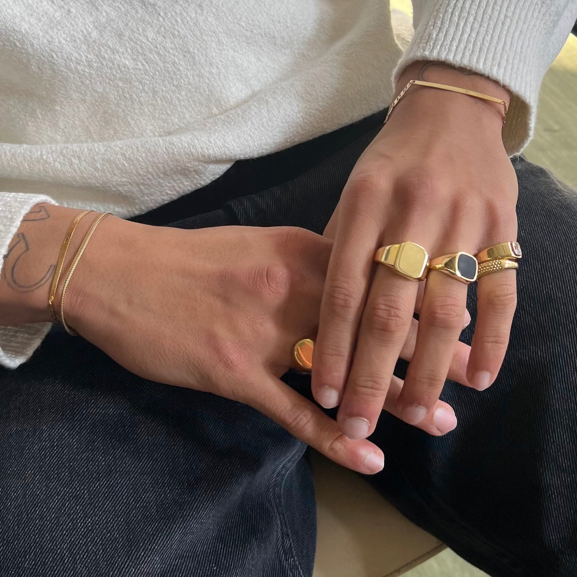 18ct Gold Vermeil Onyx Square Signet Ring (Mens)