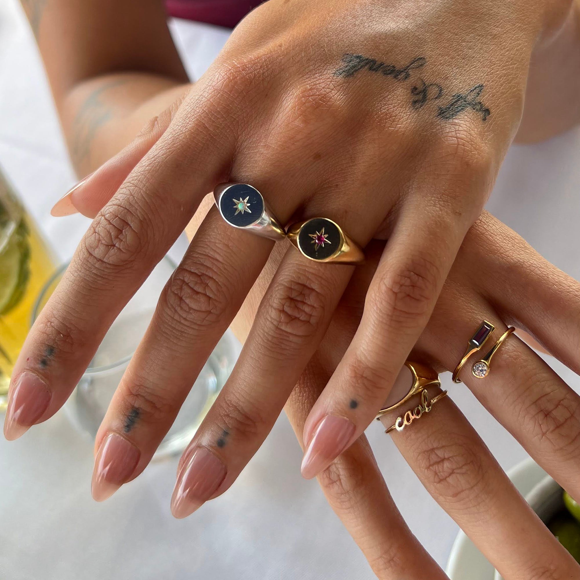 silver opal signet ring - gold ruby signet ring - vintage style signet ring - seolgold