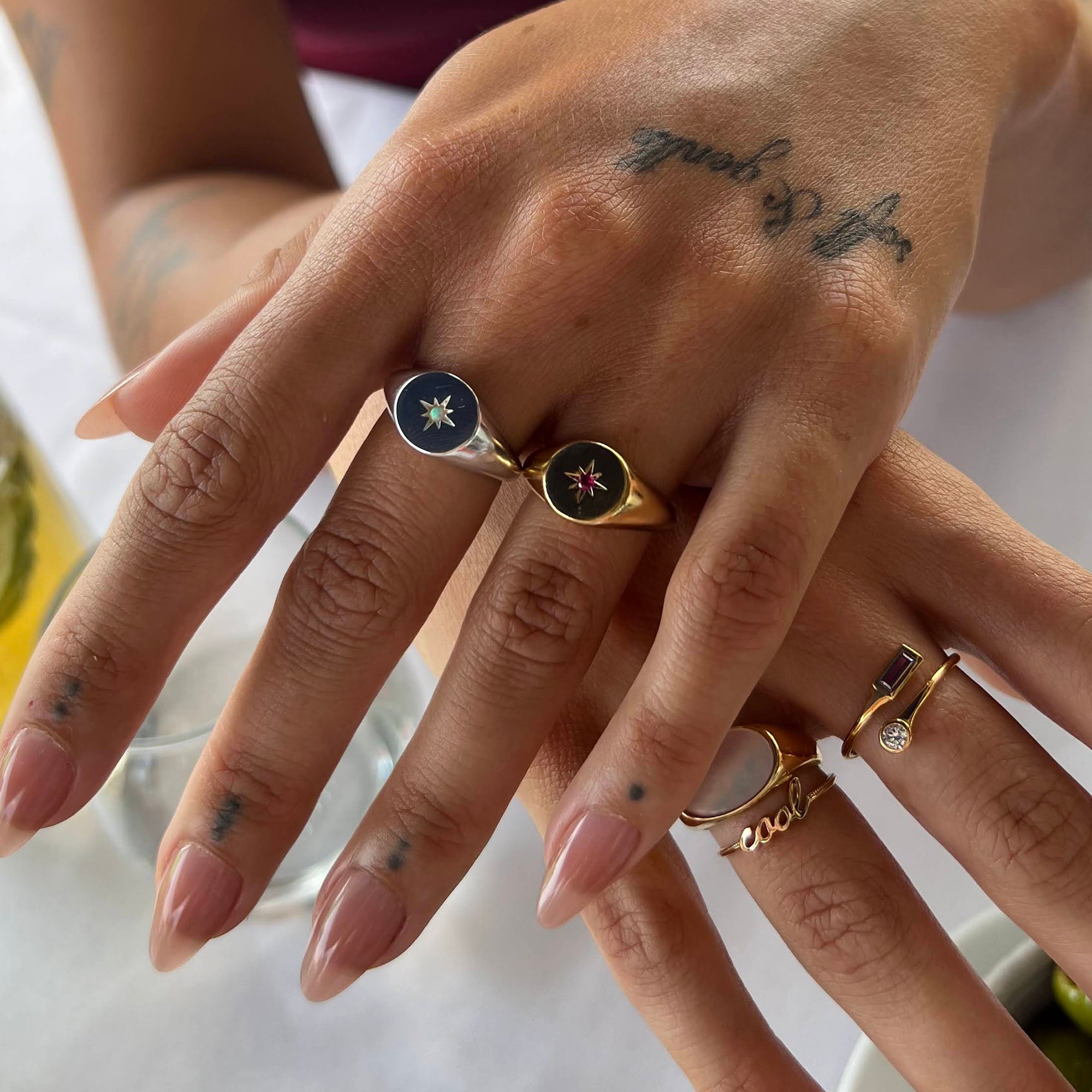 silver opal signet ring - gold ruby signet ring - vintage style signet ring - seolgold