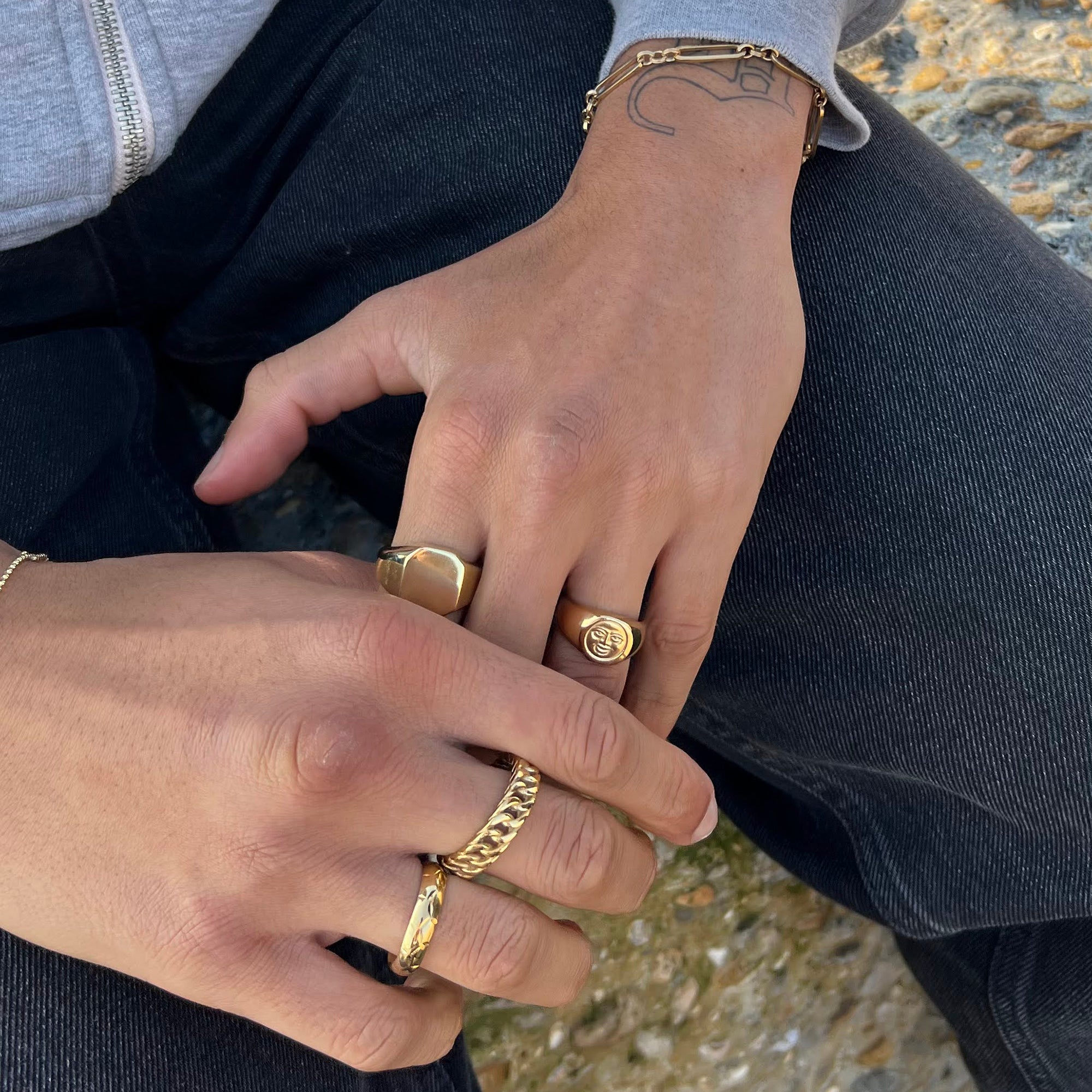 18ct Gold Vermeil Moon Signet Ring (Mens)