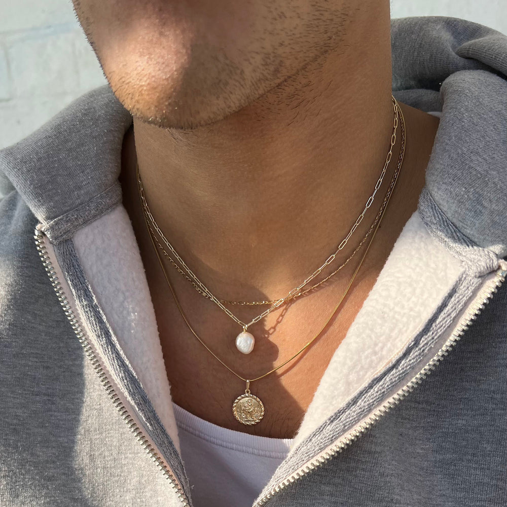 gold mens pearl chain - seolgold