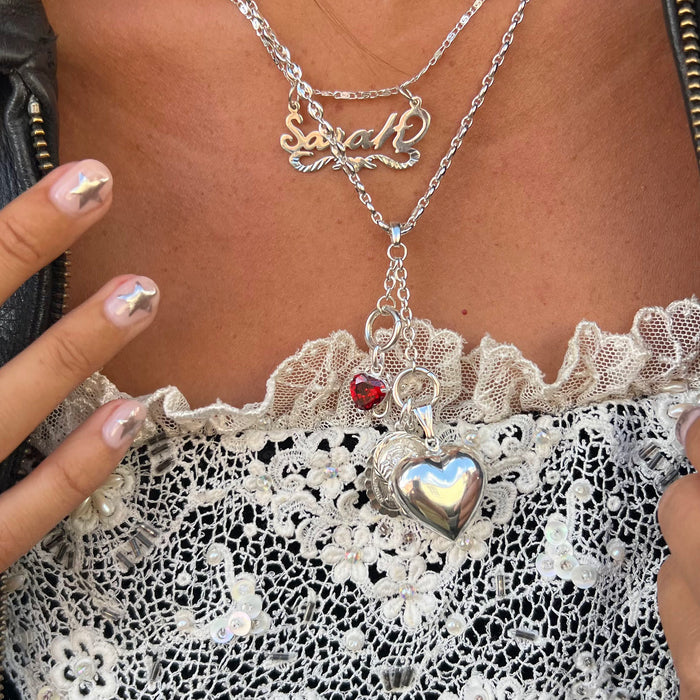 Silver necklace with a heart pendant on a lace top - seolgold 