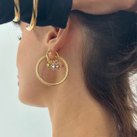 Puffy Heart Charm Hoops - Seol Gold