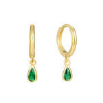18ct Gold Vermeil Emerald CZ Teardrop Charm Hoops