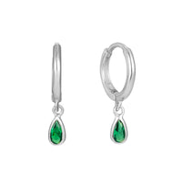silver emerald hoop earrings - seolgold