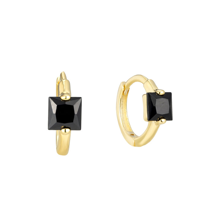 Seol gold - Black CZ Square Hoops