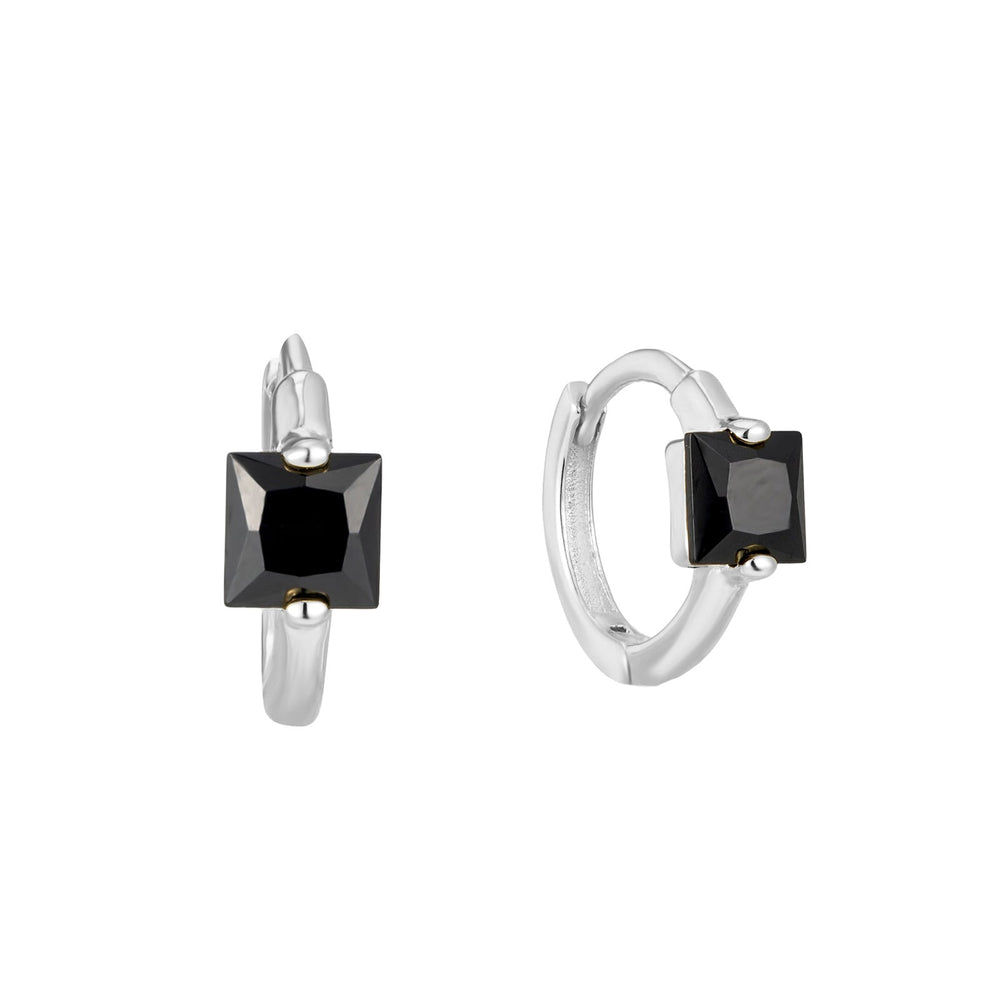 Sterling Silver Tiny Black CZ Square Hoops
