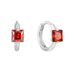 Sterling Silver Tiny Garnet CZ Square Hoops
