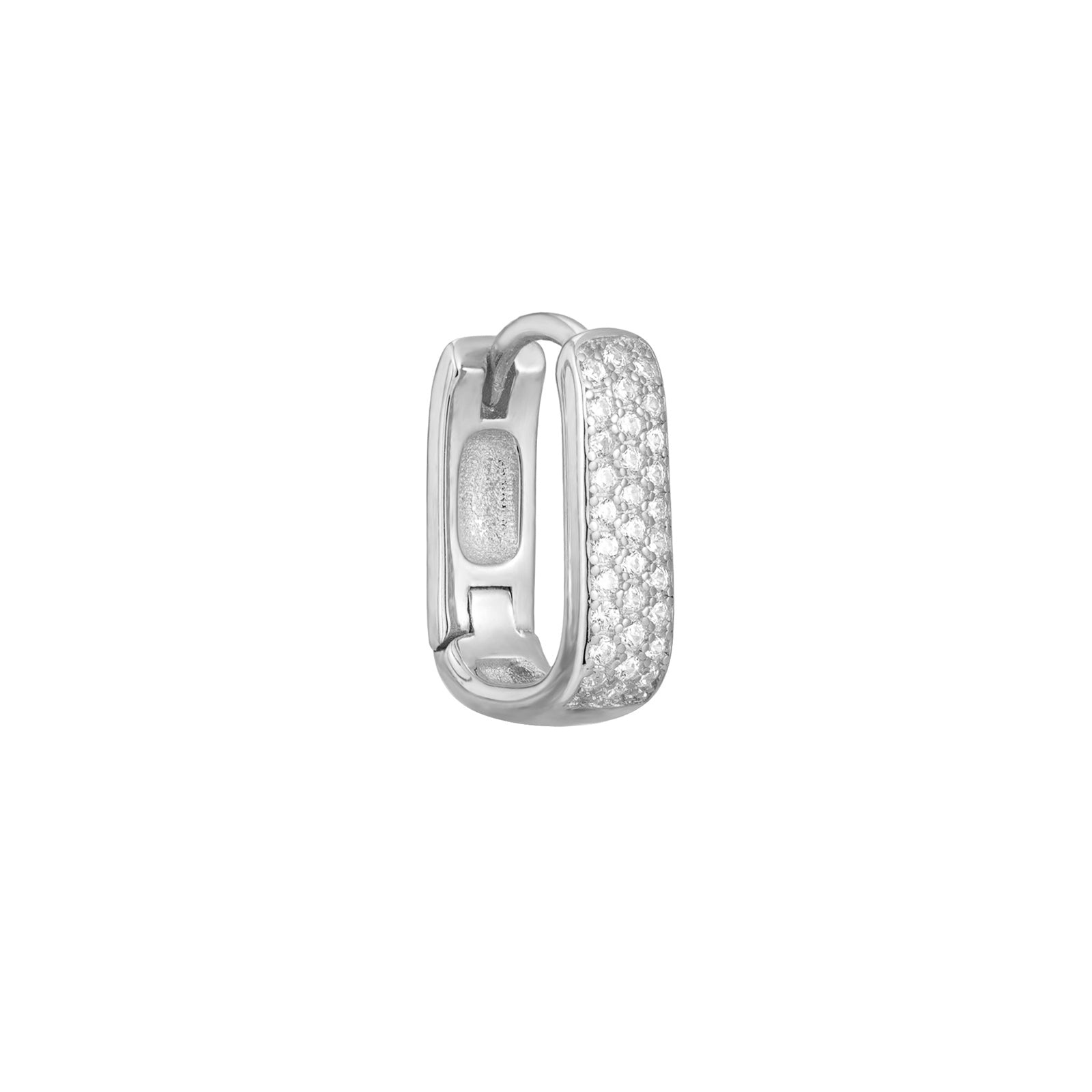Sterling Silver Pave CZ Rectangle Hoops