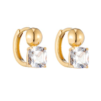 Gold hoop earrings with clear gemstones on a white background - seolgold