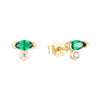 Gold earrings with green gemstones on a white background - seolgold
