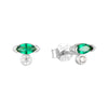Silver earrings with green gemstones on a white background - seolgold