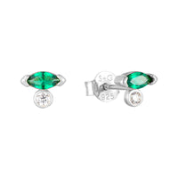 Silver earrings with green gemstones on a white background - seolgold