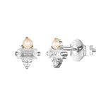 Sterling Silver CZ Baguette Pearl Stud Earrings - seol gold