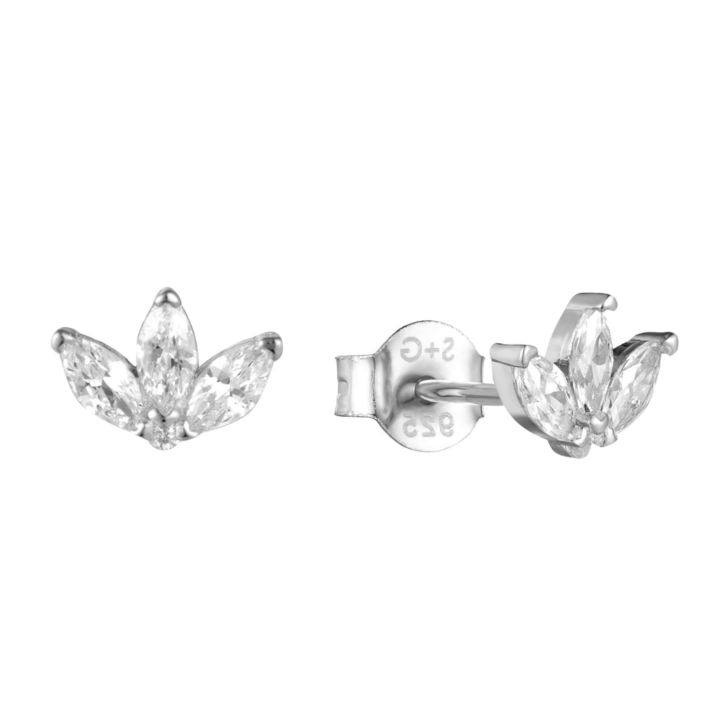 Sterling Silver Tiny CZ Lotus Stud Earrings