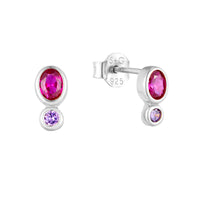 Silver earrings with pink and purple gemstones on a white background - seolgold