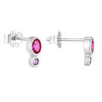 Silver earrings with pink and purple gemstones on a white background - seolgold