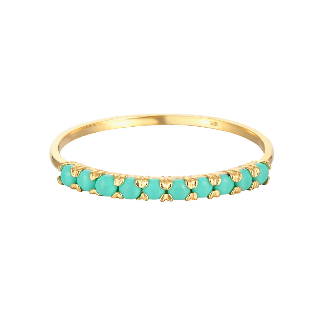 9ct Solid Gold Green Turquoise Half-Eternity Ring