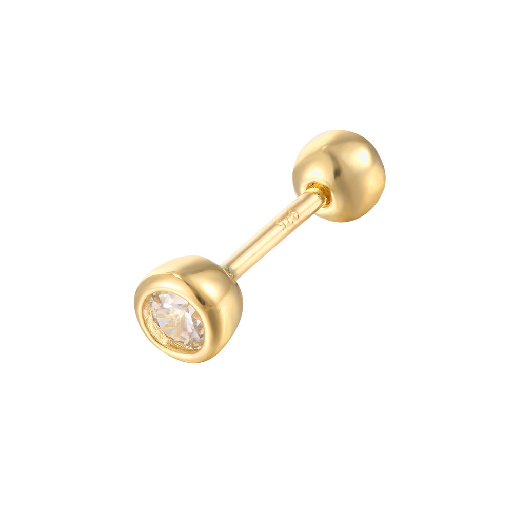 9ct Solid Gold Bezel CZ Barbell Stud Earring