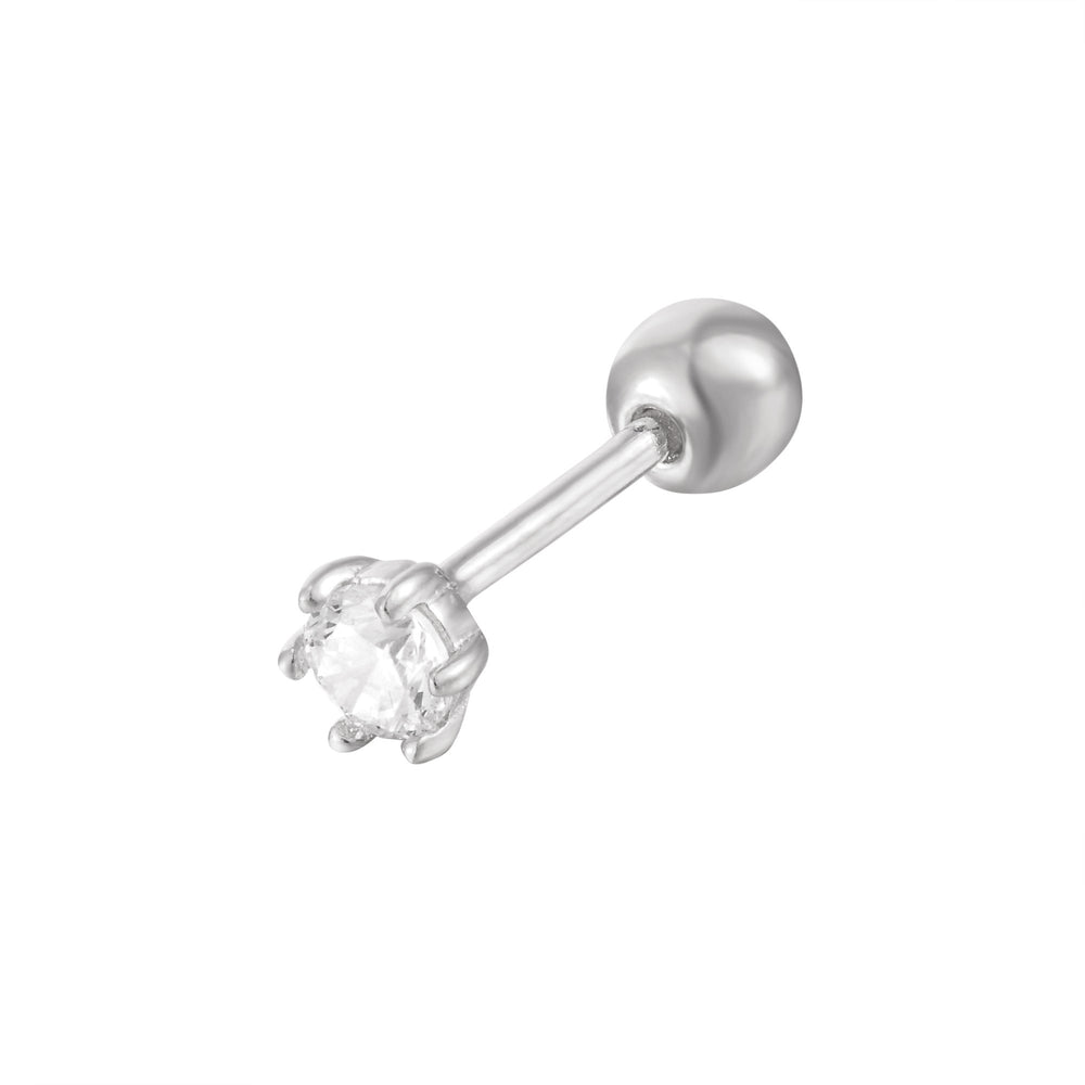 9ct Solid White Gold Cubic Zirconia Barbell Stud