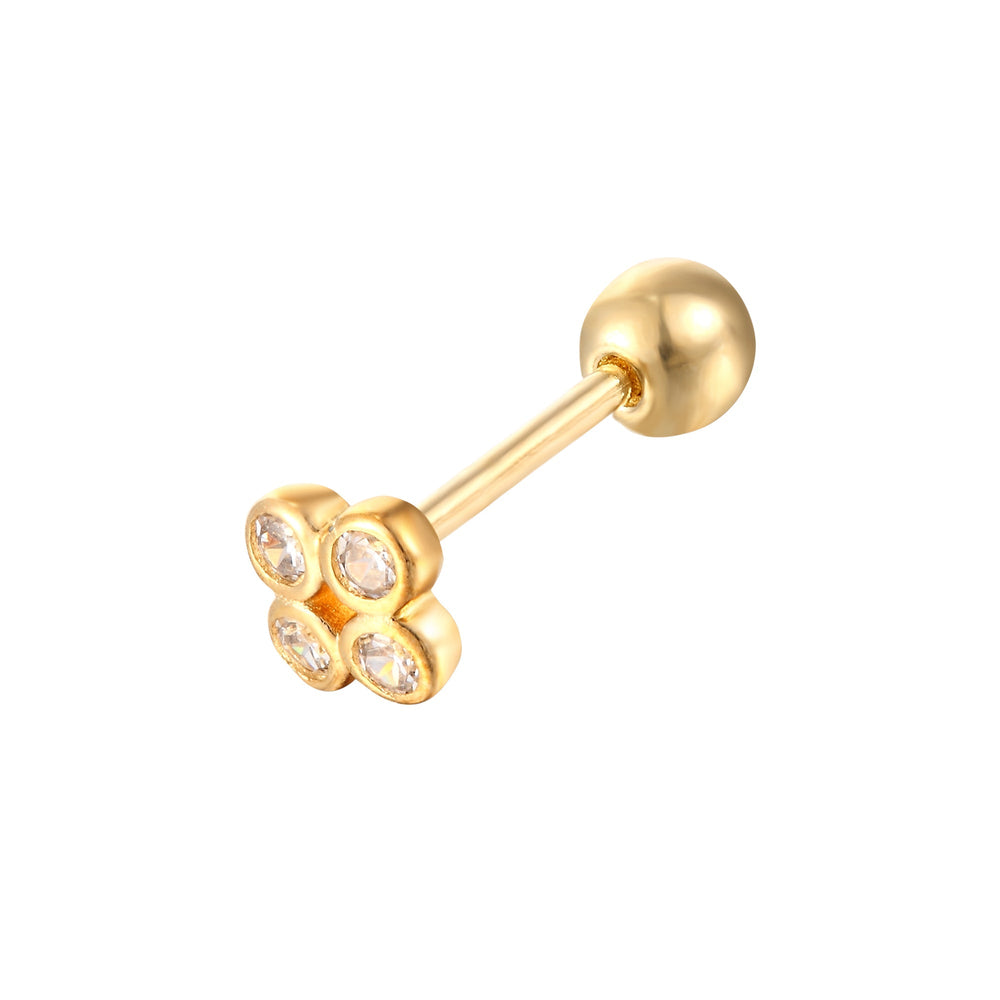 9ct Solid Gold CZ Bezel Square Barbell Stud Earring