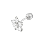 Sterling Silver CZ Flower Barbell Stud Earring