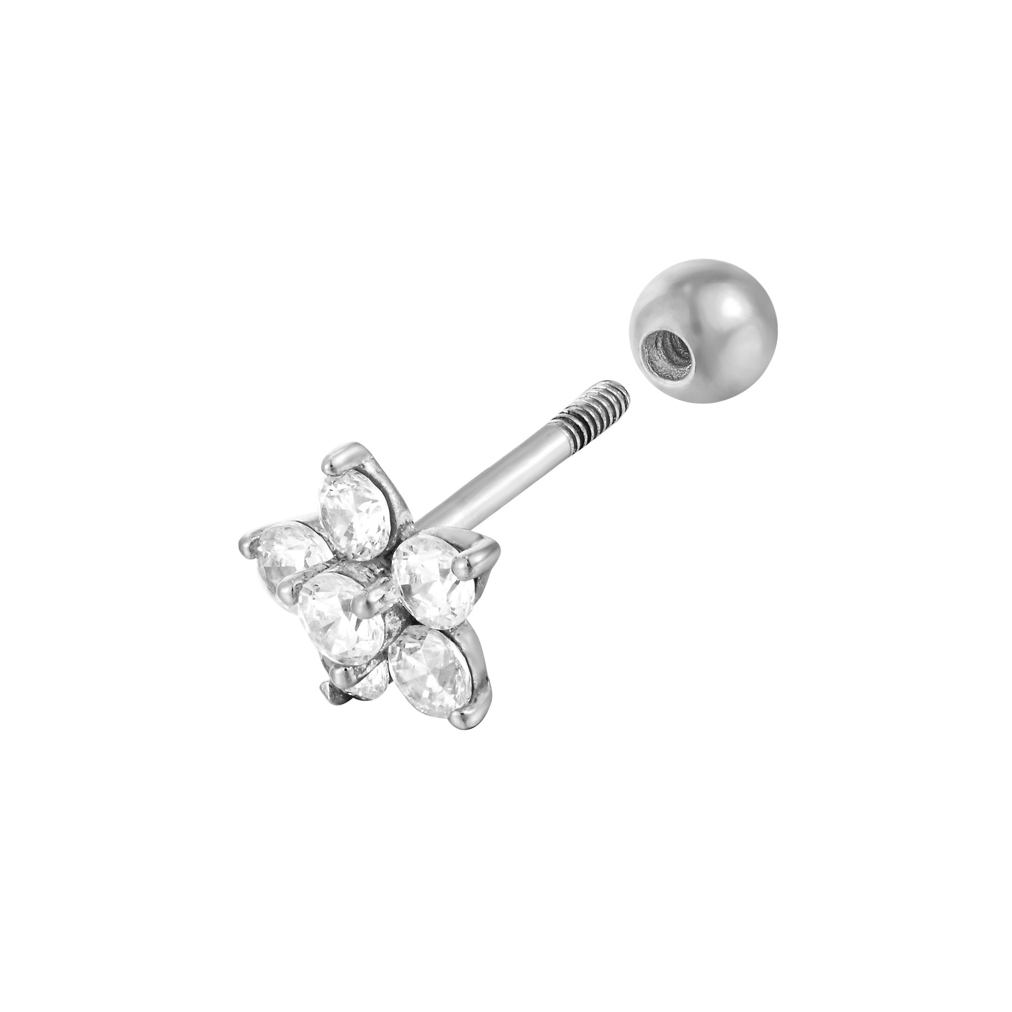 CZ Flower Barbell Stud Earring - seolgold