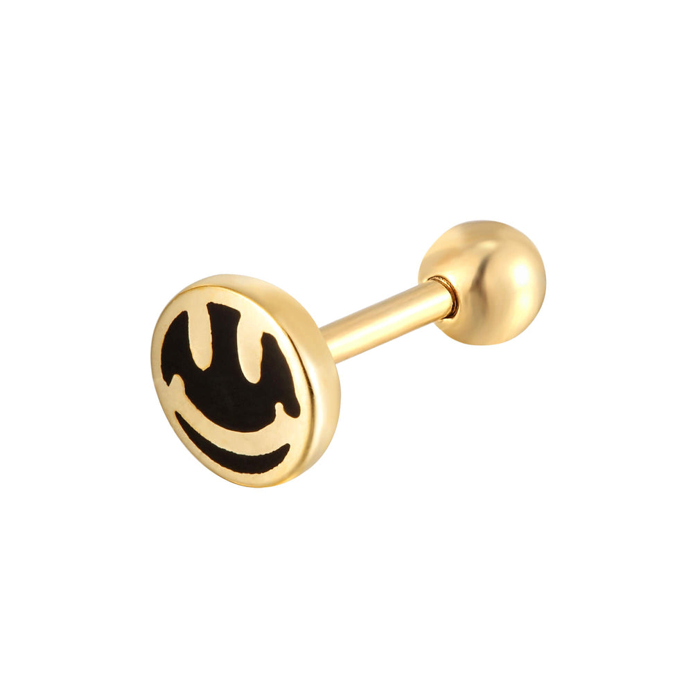 9ct Solid Gold Smiley Face Barbell Stud Earring
