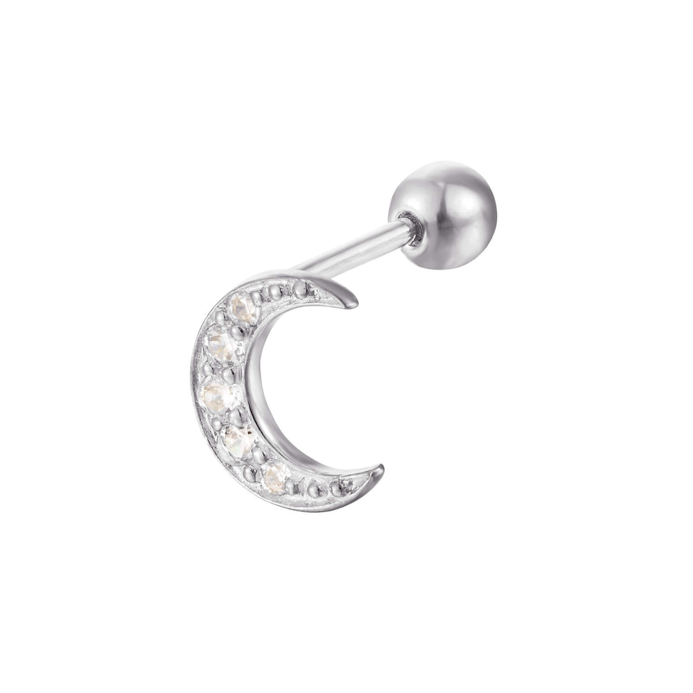 Sterling Silver CZ Crescent Moon Barbell Stud Earring