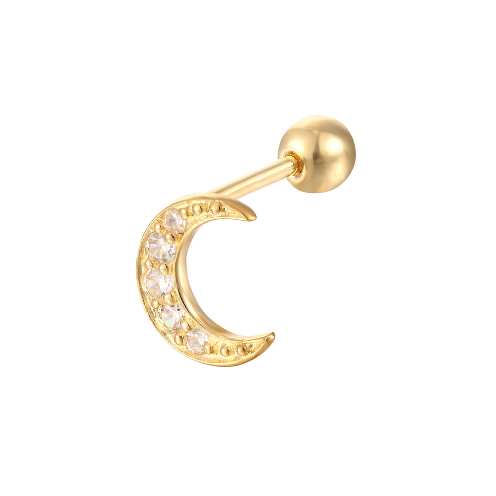18ct Gold Vermeil CZ Crescent Moon Barbell Stud Earring