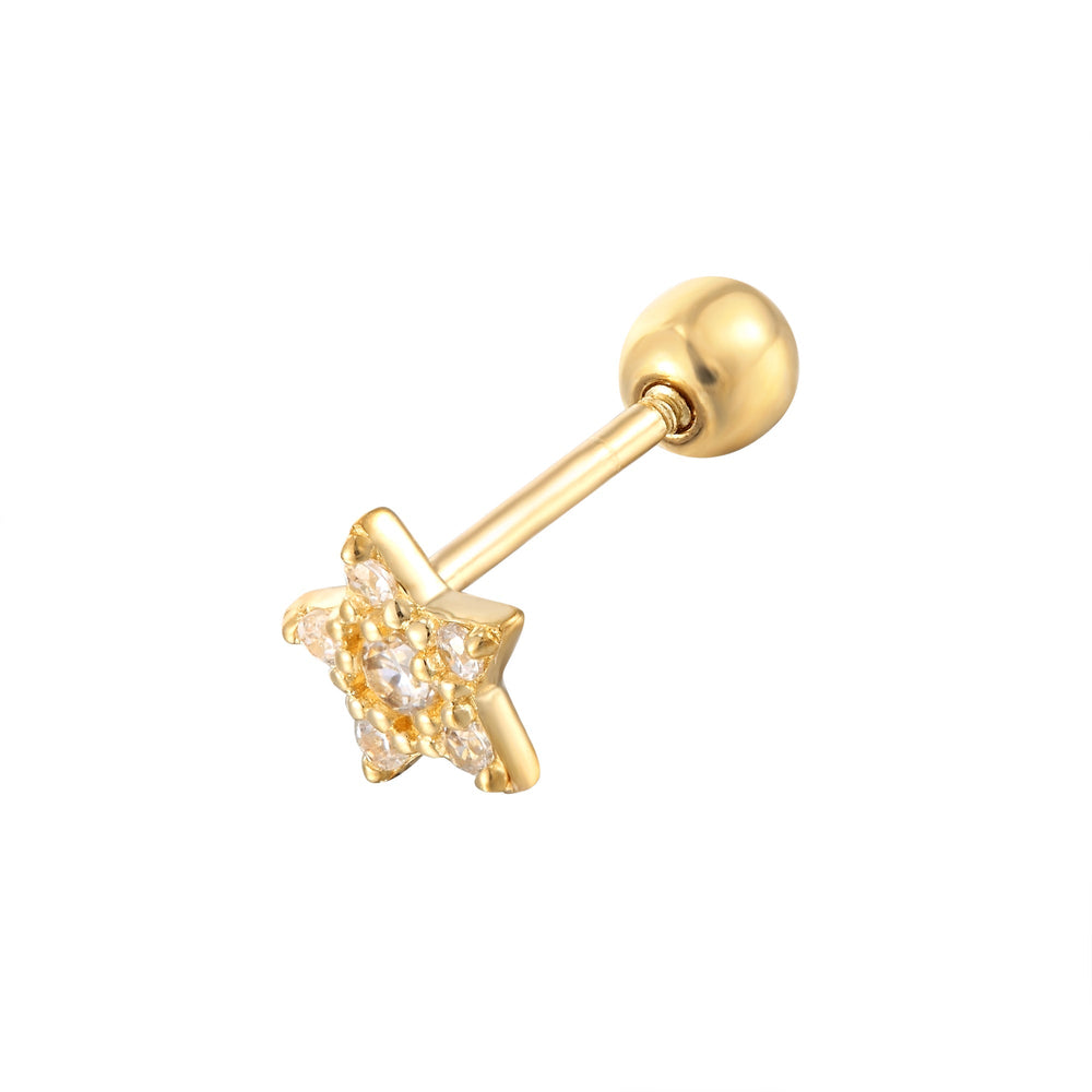 9ct Solid Gold Pave CZ Star Barbell Stud Earring
