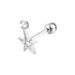 9ct Solid White Gold Star CZ Barbell Stud Earring