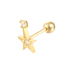 9ct Solid Gold Star CZ Barbell Stud Earring